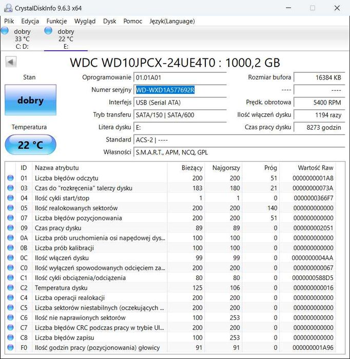 Dysk twardy WD HDD 1TB 2,5" 5400rpm