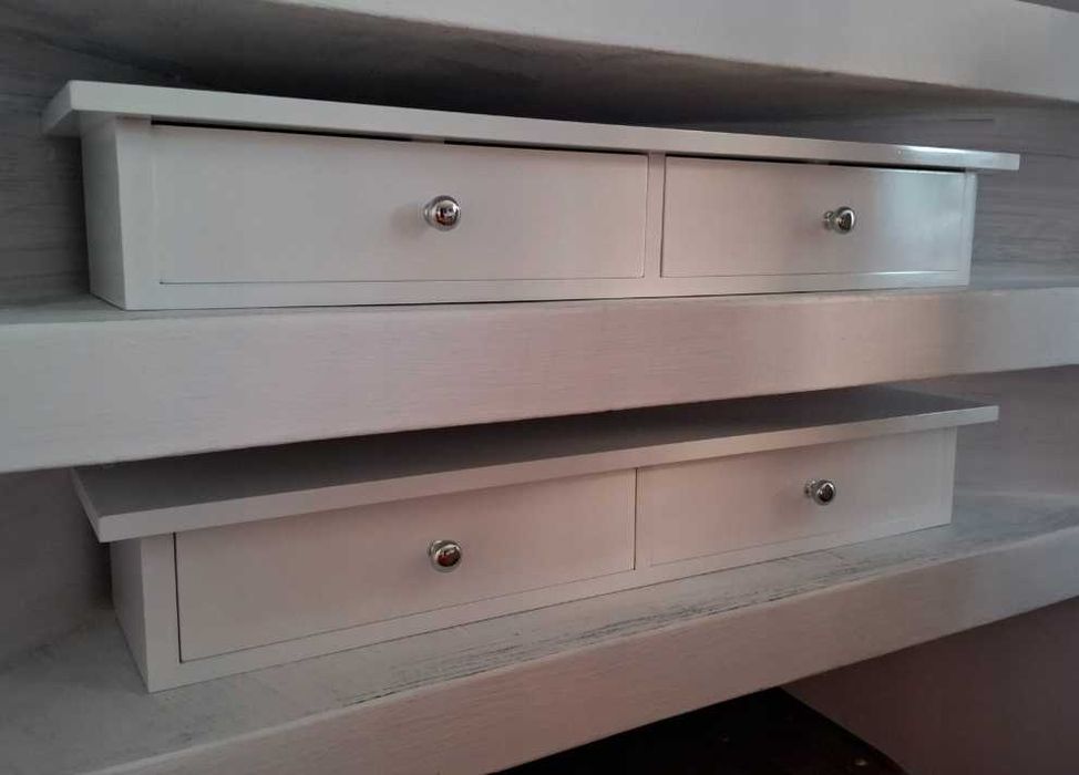 Nowa Półka Wisząca Biała z Szufladami Szafka Ścienna 65x15x10 -Wysyłka