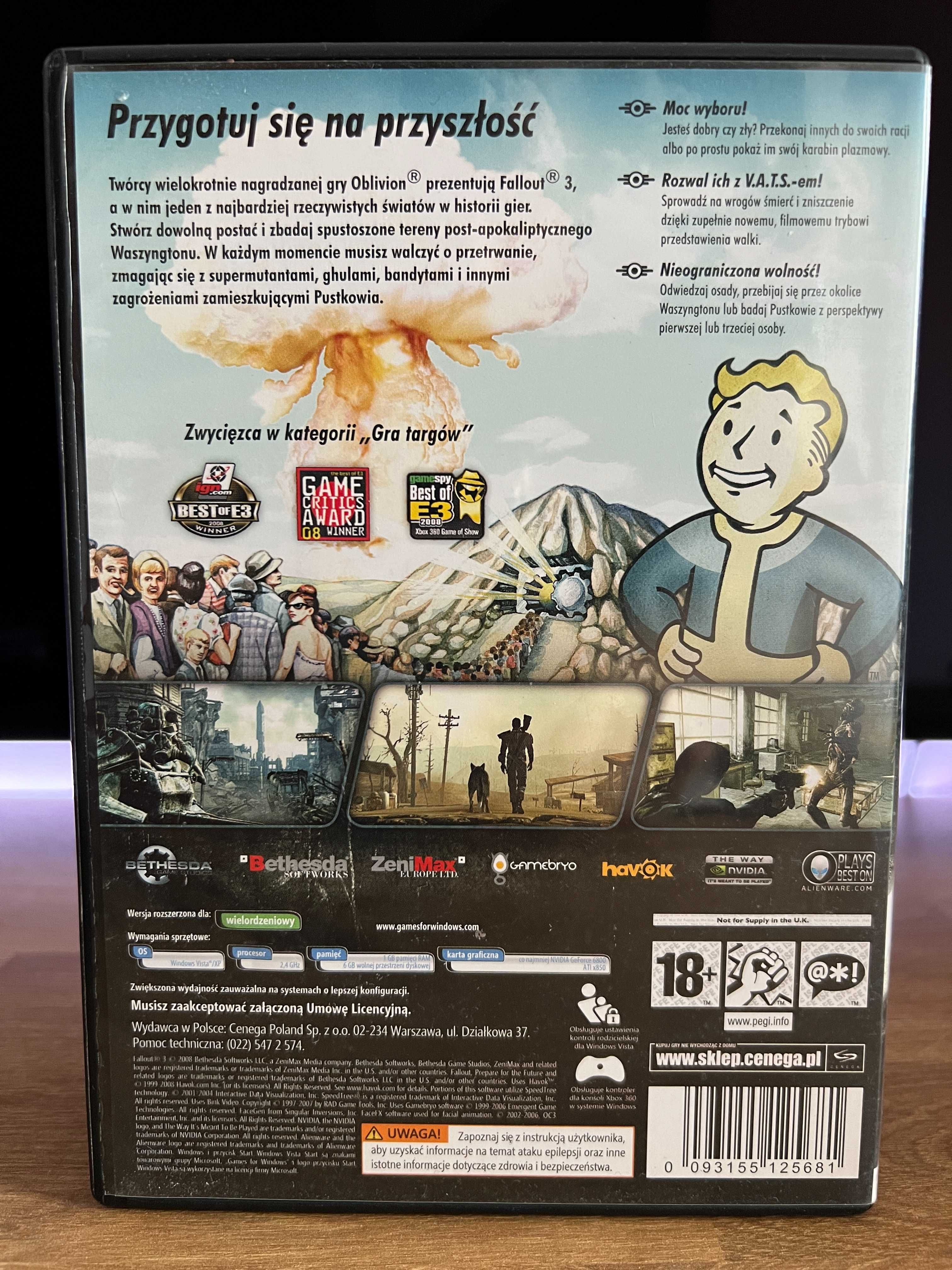 Fallout 3 gra (PC PL 2008) DVD BOX premierowe kompletne wydanie