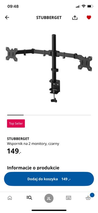 Uchwyt na dwa monitory, STTUBERGET Ikea