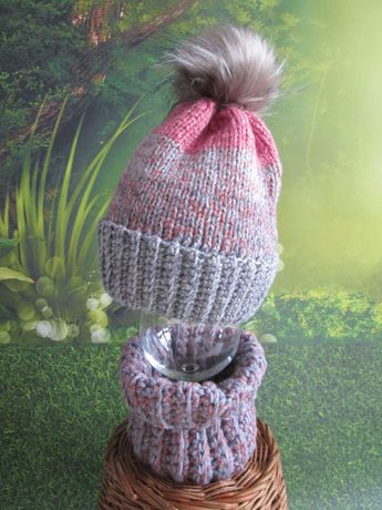 Nowy melanżowy zestaw jesienno-zimowy czapka+komin*Handmade *MN1*