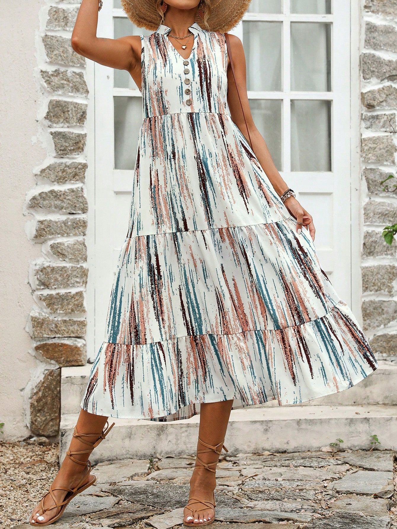 Sukienka Letnia Boho Tie Dye Rozkloszowana Z Kołnierzykiem Shein S