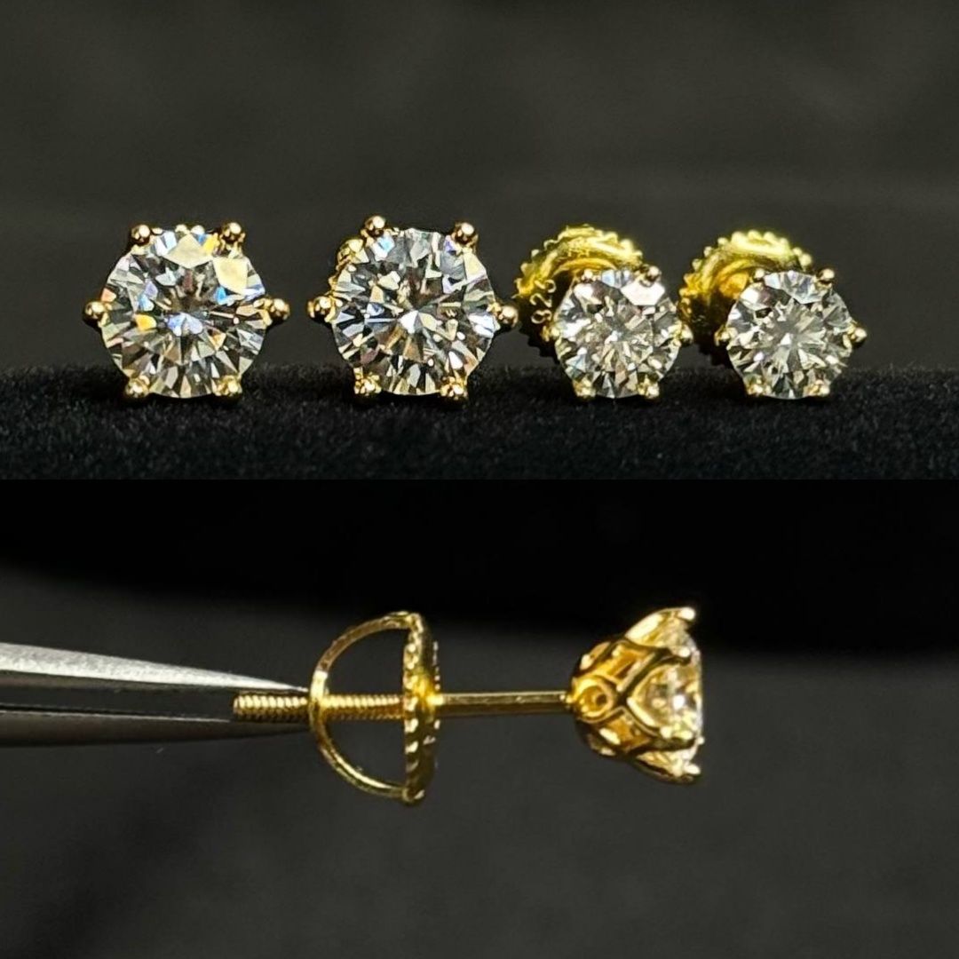 Сережки з діамантами (муассанітами) 1 та 2 ct пусети з різьбою