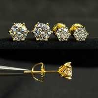 Сережки з діамантами (муассанітами) 1 та 2 ct пусети з різьбою