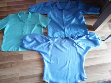 Trzy wizytowe bluzki, zestaw błękitno seledynowy duży rozmiar
