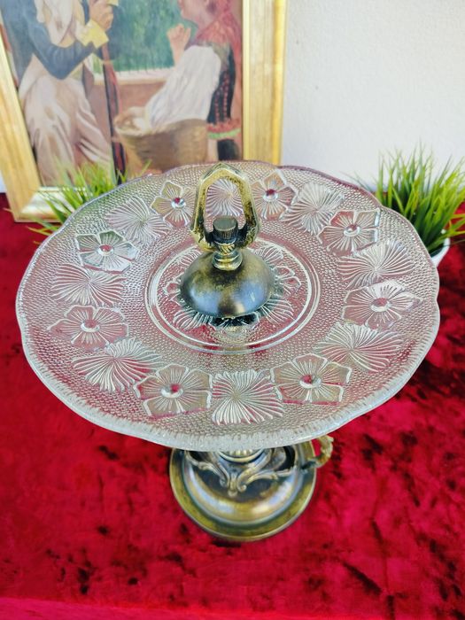 Unikatowa piekna duża mosiężna patera owocarka