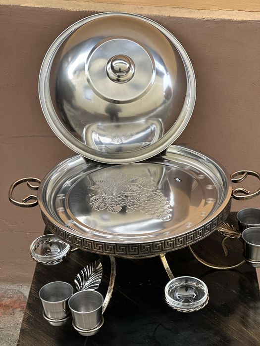 Садж для шашлыка Люкс греция с соусницами и рюмками 36 см