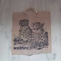 Piękna torba Marwell lniana shopperka shopper bag eko vintage tygrysy