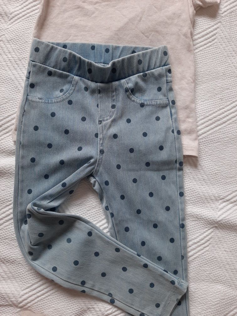 Leginsy jeansowe plus bluzeczka 98-104 h&m zara