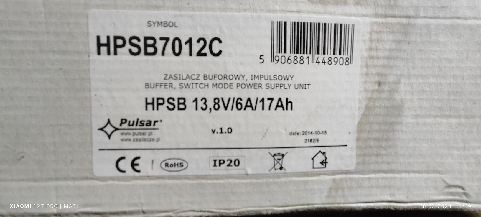 Pulsar Hpsb7012C Zasilacz Buforowy 13,8V/6A/17Ah )
Specyfika