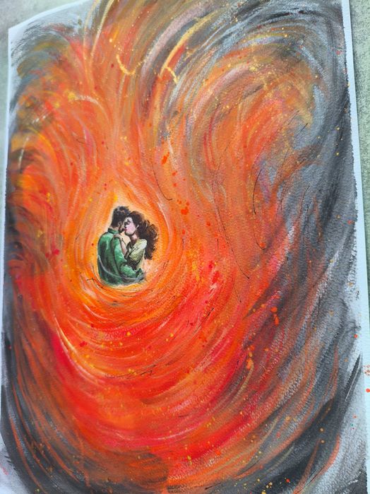 Akwarela Kochankowie Ogień Miłość Pasja Wir Emocji Intymność A3 30x42