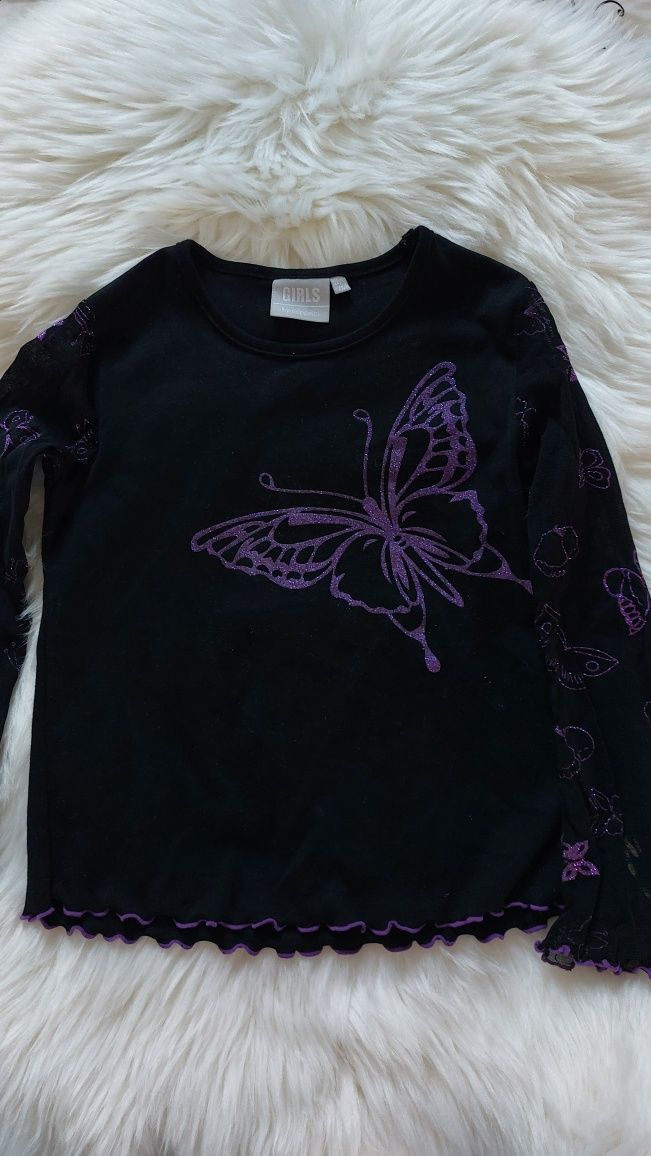 Bluzka czarna dla dziewczynki motylki Halloween 122 128