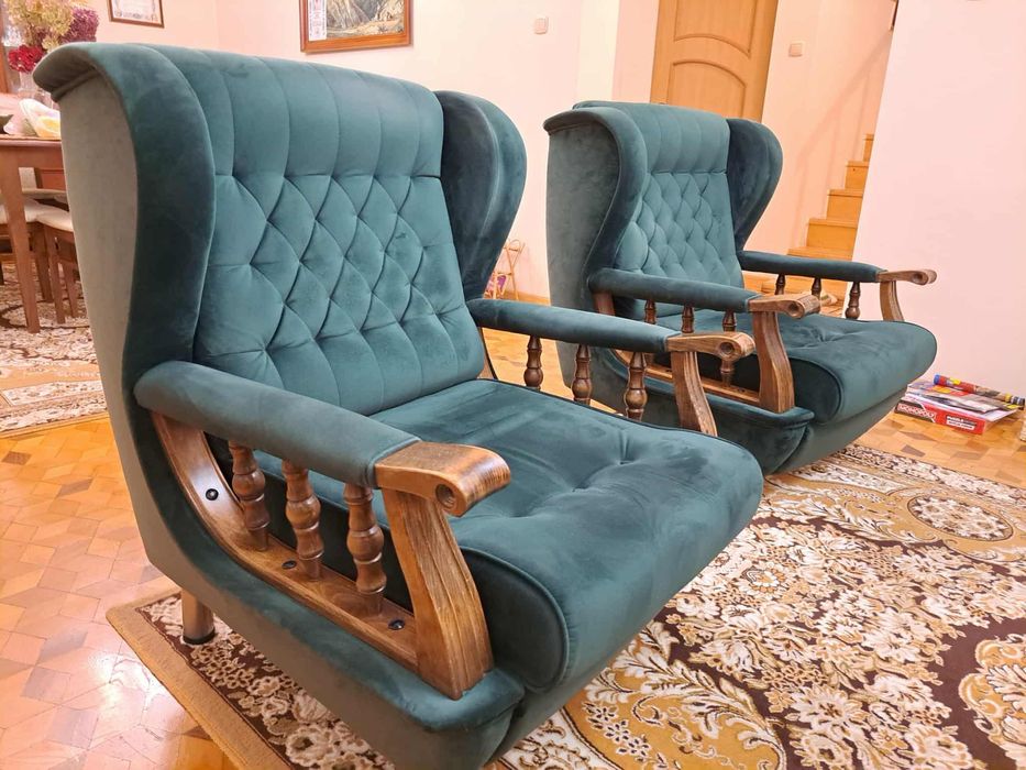 Zestaw kanapa + 2 fotele komplet Jadwiga, firma Radomsko,  zieleń