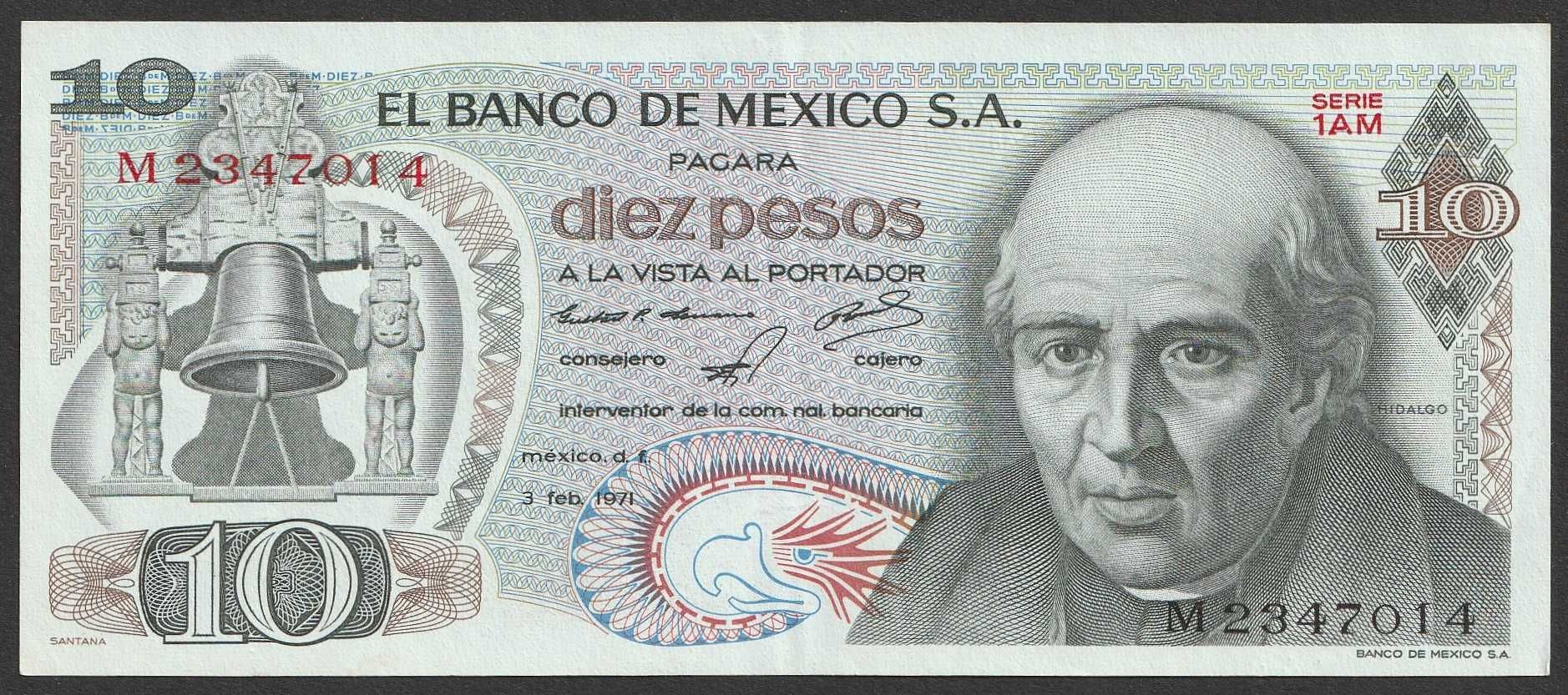 Meksyk 10 pesos 1971 - stan bankowy UNC