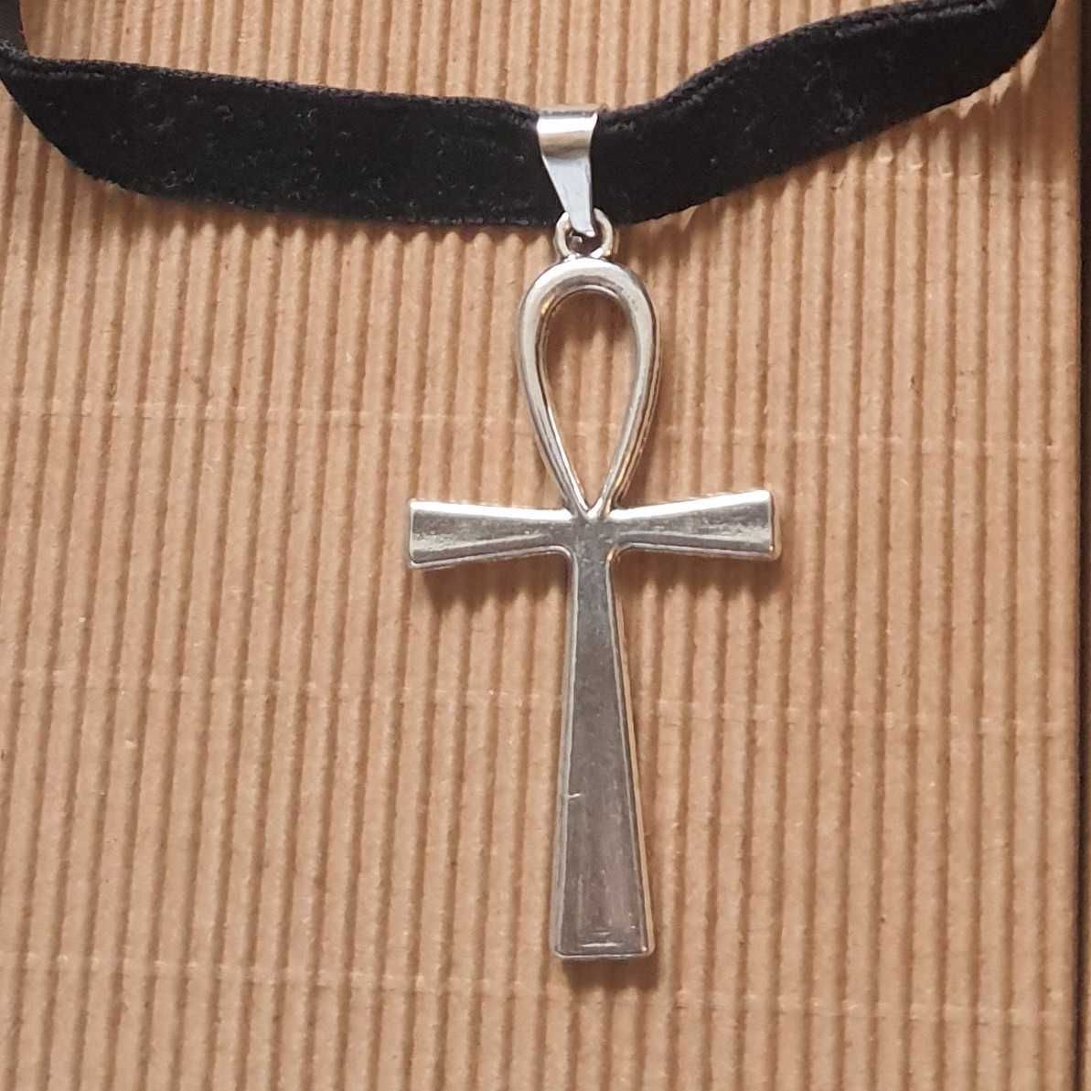 Choker krzyż Egipski Ankh talizman z Egiptu czoker 33-38 cm krzyż Anch