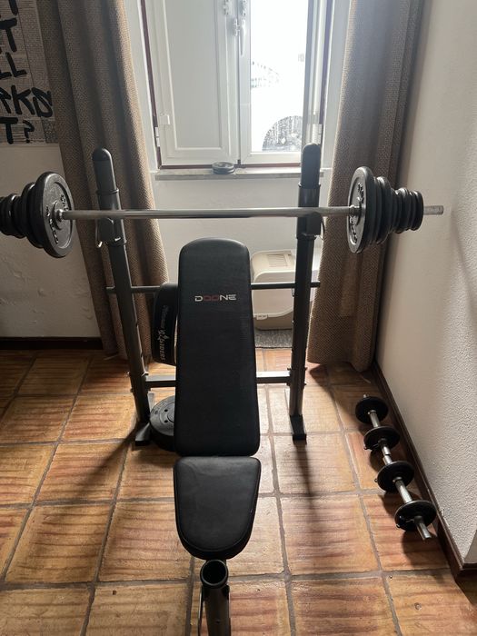 Banco ginasio mais barra e alteres