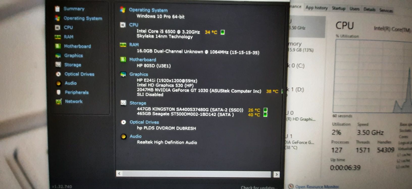 Pç GAMER HP-G2 6ªG|I5.6500-3.2Ghz|16G|SSD512+HDD500|GT1030-2G|5G|W11