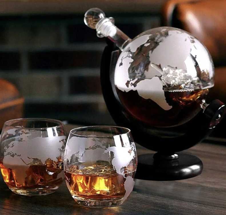 POMYSŁ NA PREZENT ZESTAW karafka do whisky globus 850ml + akcesoria