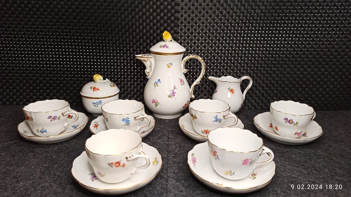 Porcelana MEISSEN Serwis 6 os MOKKA królewska Manufaktura MIŚNIA