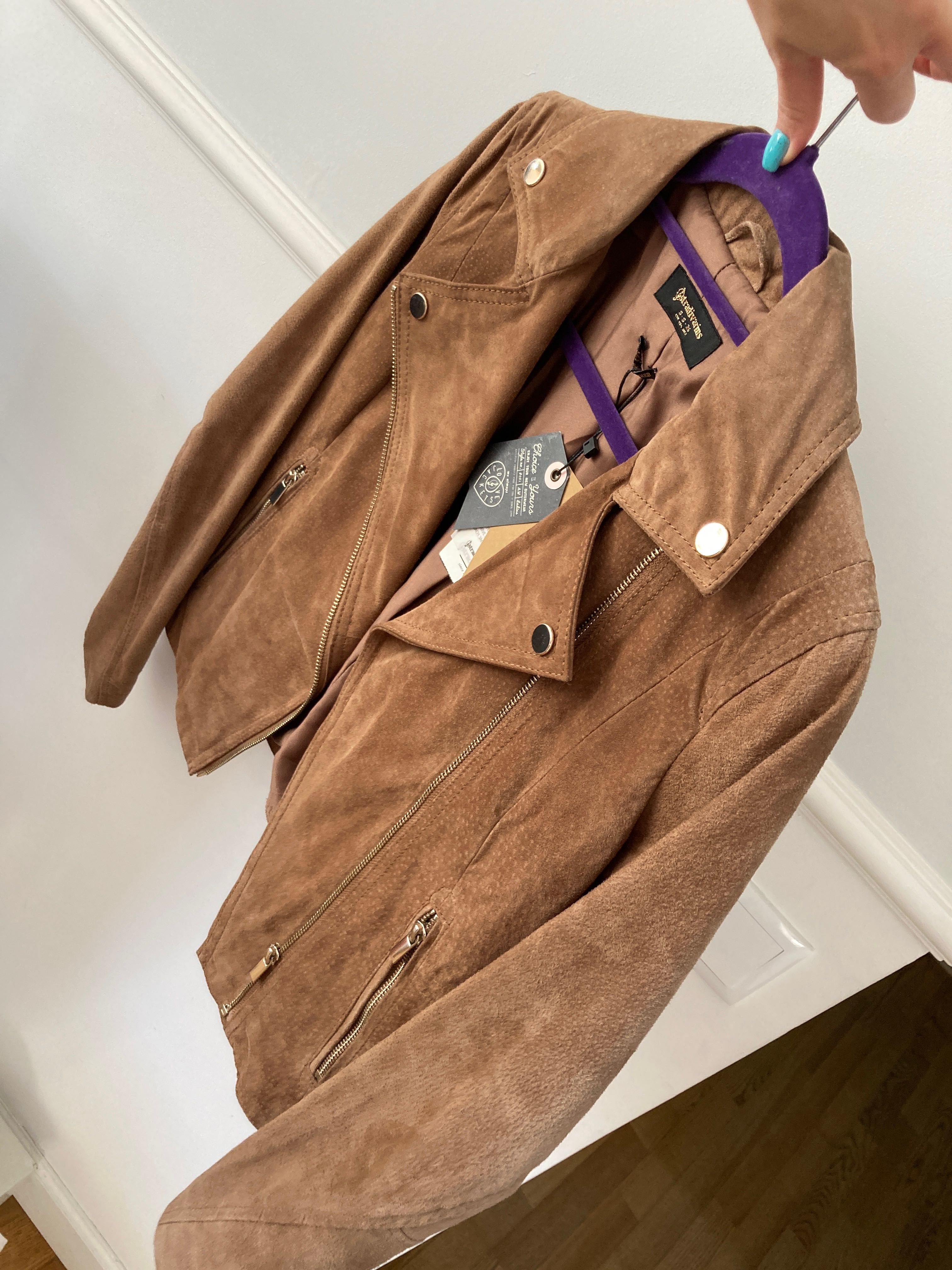 Stradivarius ramoneska real leather skórzana nowa z metkami S camel