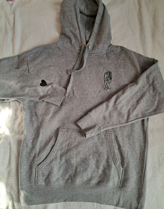 Szara bluza z kapturem 42 xl xxl 44 kangur z nadrukiem serduszko serce