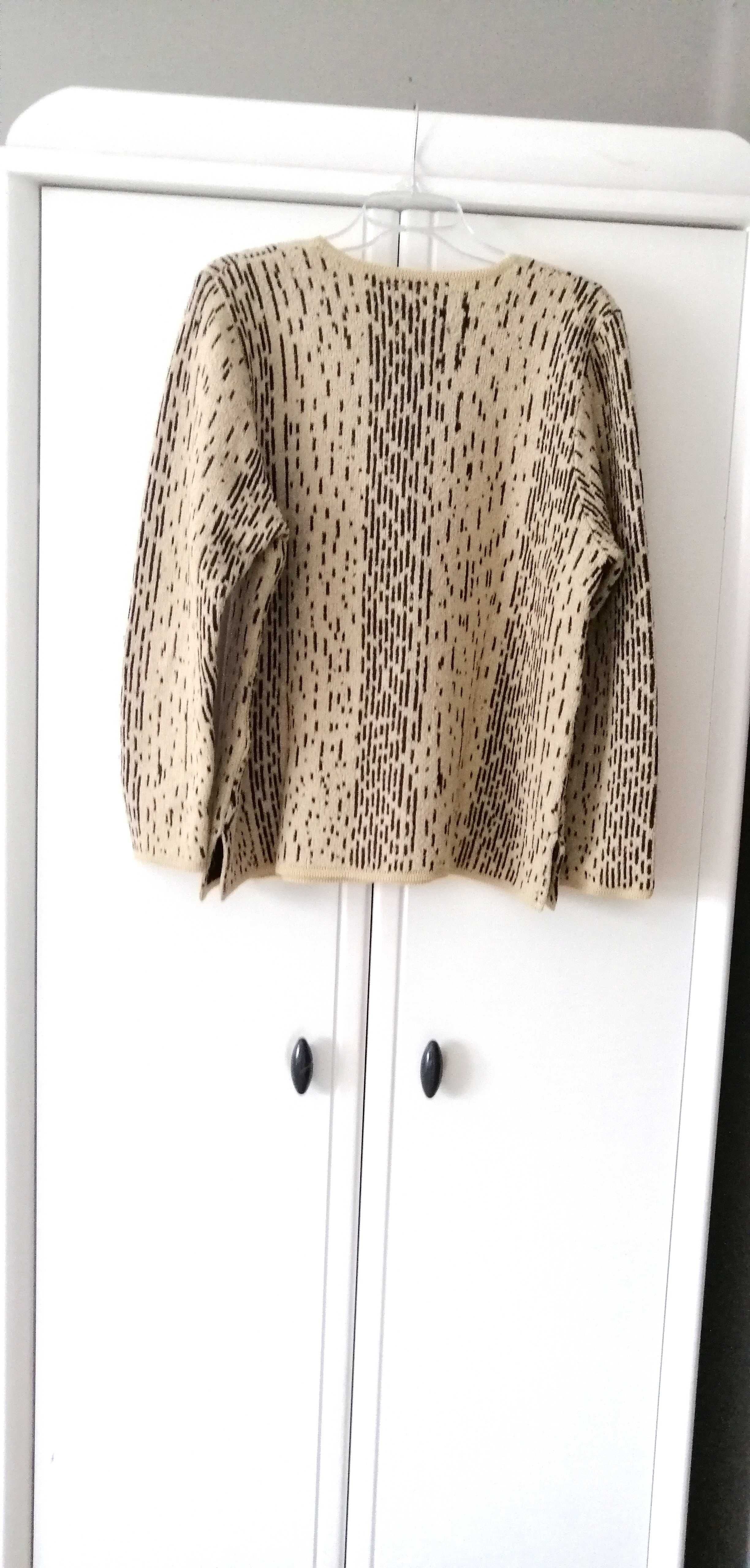 stary gruby beżowy sweter damski kardigan 46 48XXXL vintage cieply