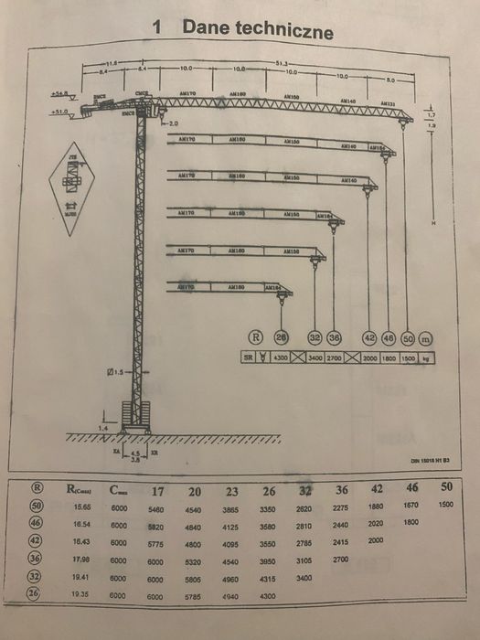 Żuraw wieżowy dzwig Comansa cc5015 udzwig 6ton,50m-1,5ton wysokosc 50m