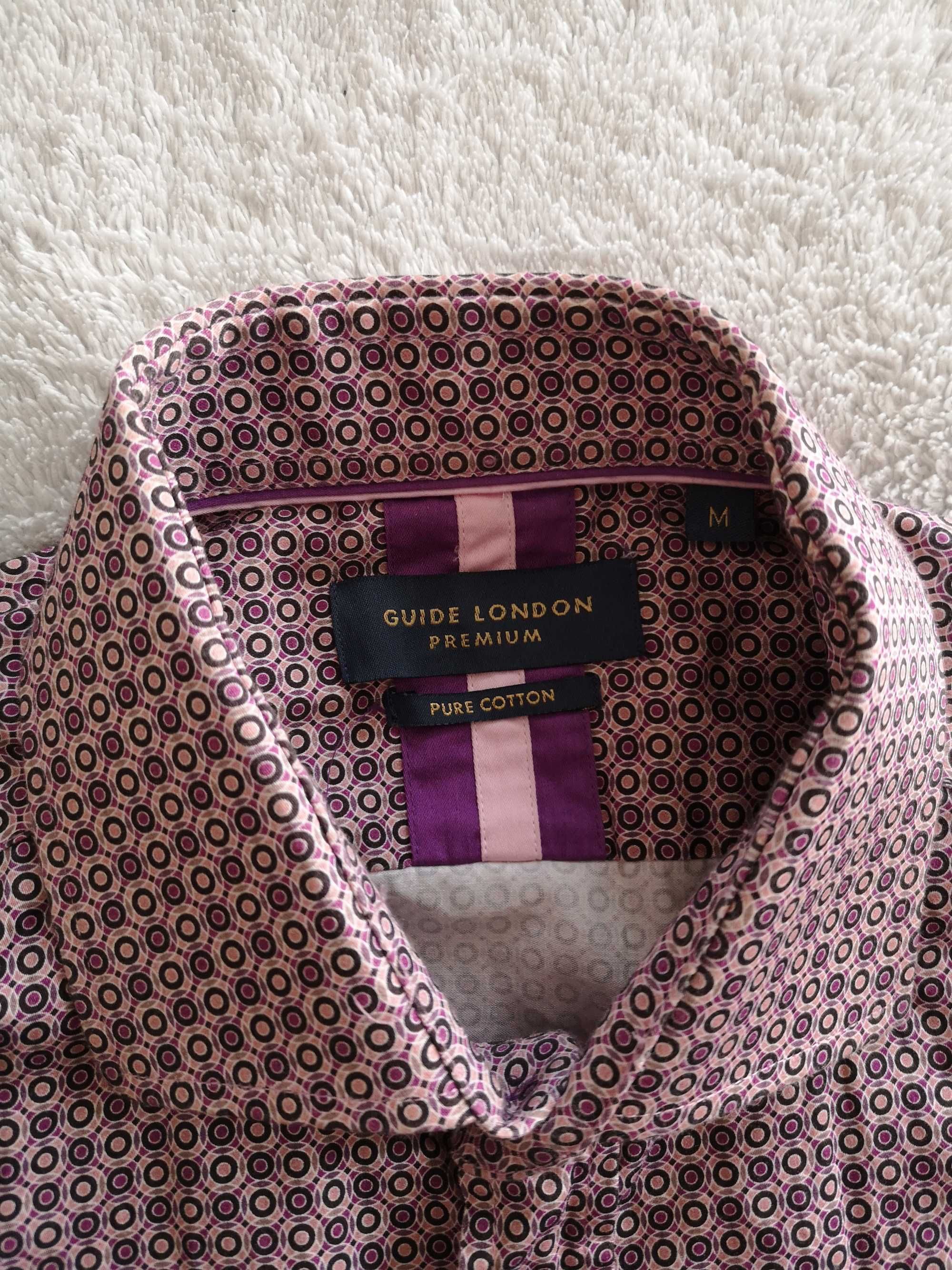 Fioletowa elegancka wzorzysta koszula Guide London Premium M 48 j nowa