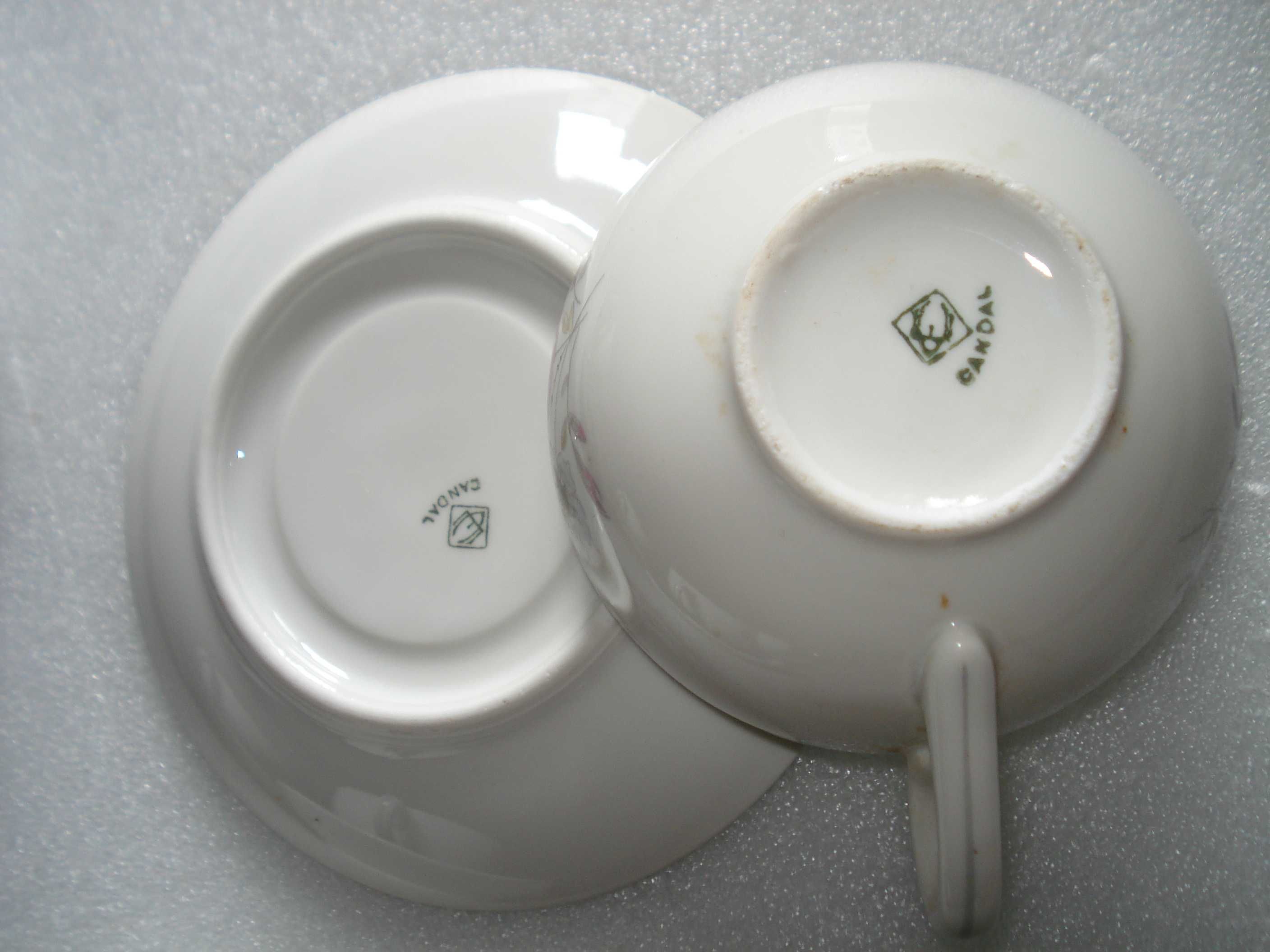 Antigo Conjunto de chá 6 chávenas e 6 pires marca Candal Porcelanas