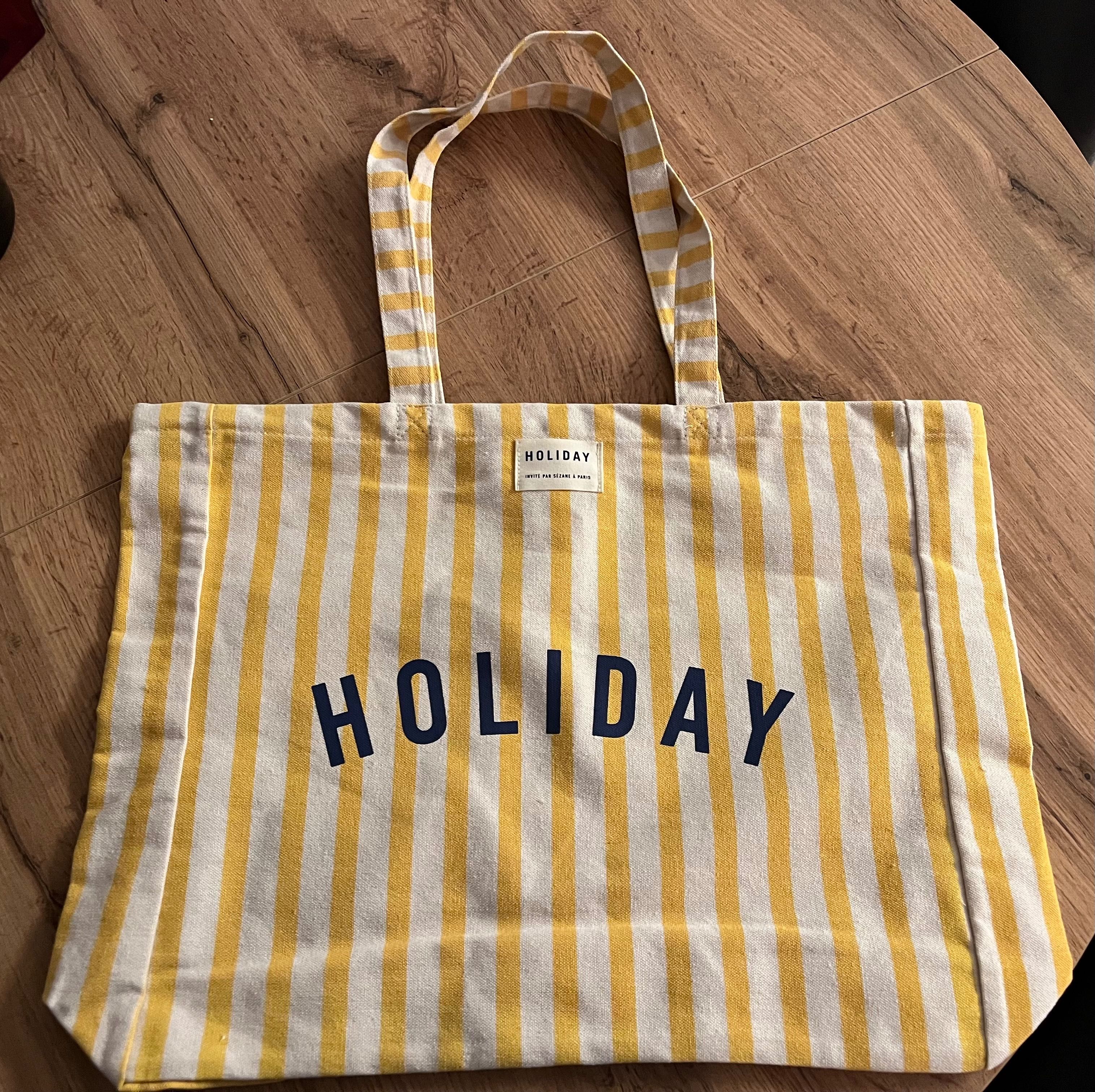 Torba shopper Sezane w paski żółto - biała. Nowa