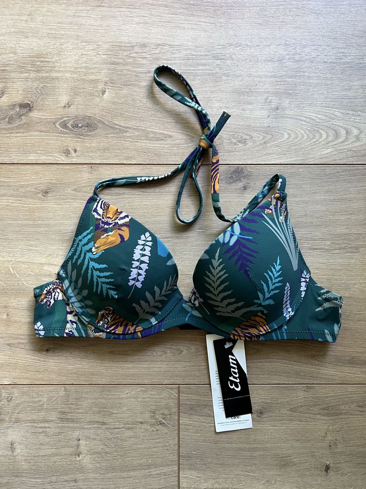 Zielony biustonosz, stanik, kostium kąpielowy, Etam, pushup, 75B