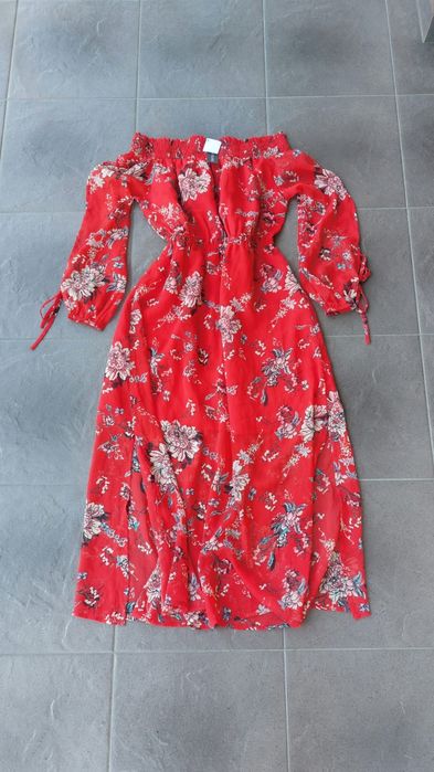 Sukienka długa hiszpanka  rozcięcia boho vintage kwiatki M 38 Nowa