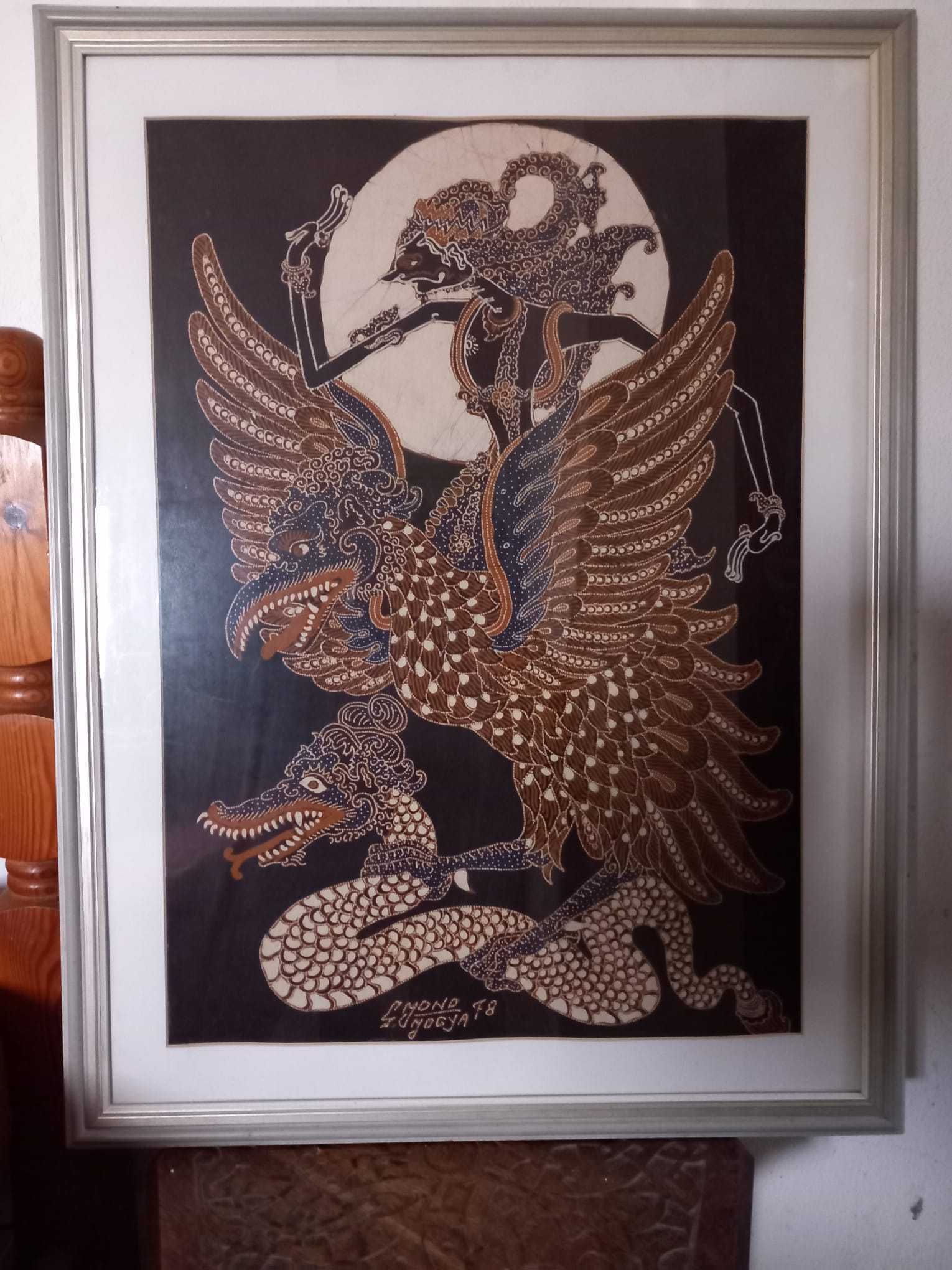 Garuda voador, pintado à mão em 1978 em Bali / Ubud . Raro.
