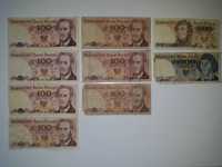 Banknoty PRL, zestaw 9 sztuk