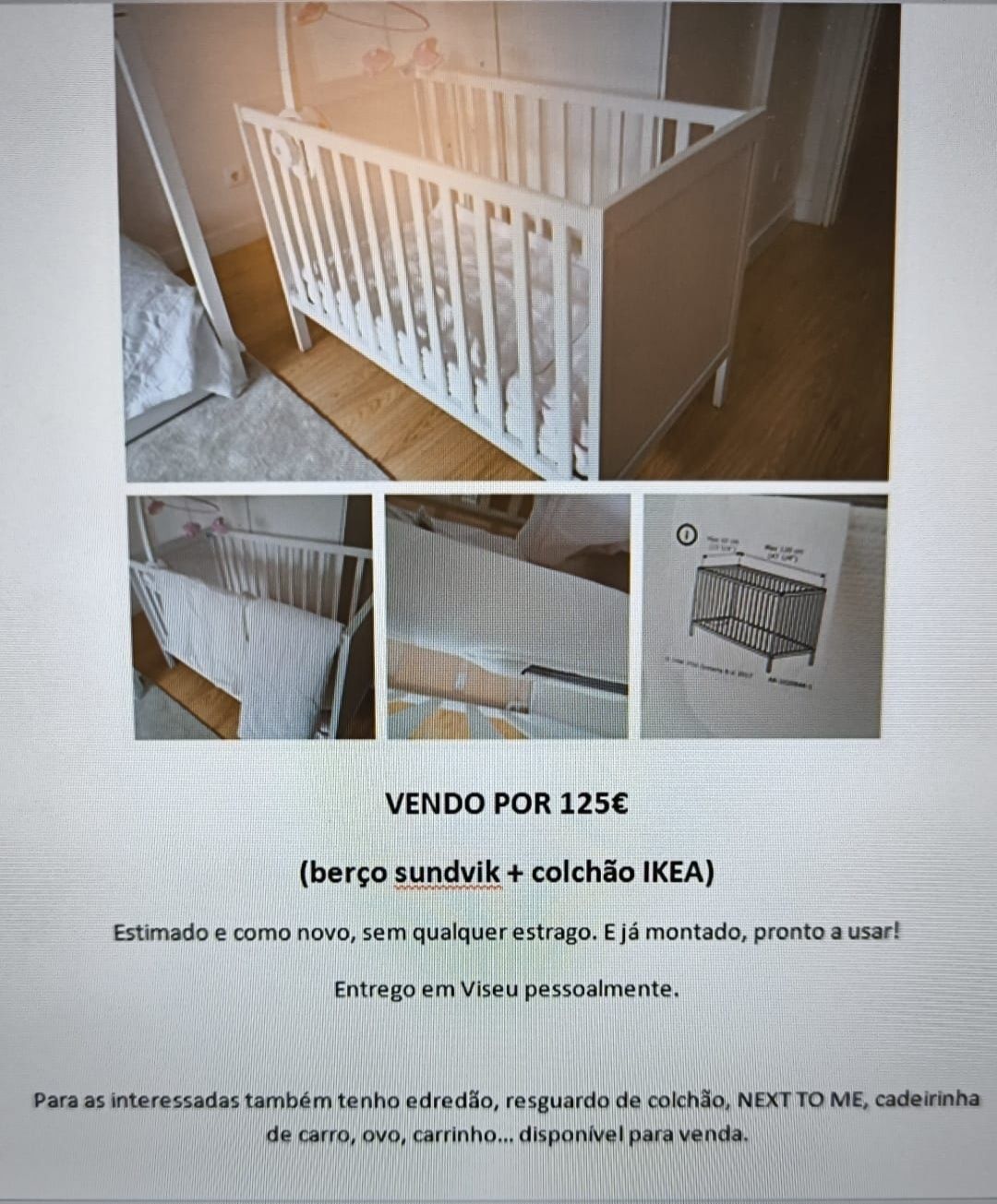 Berço/ cama grades sundvik + colchão ikea