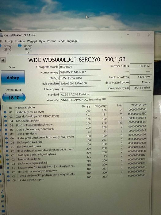 dysk twardy 500gb 2,5 sprawny #x13