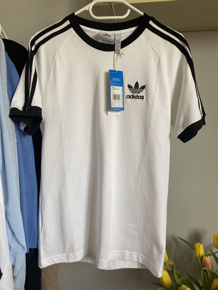 T-shirt biały czarny logo paski adidas koszulka adidas