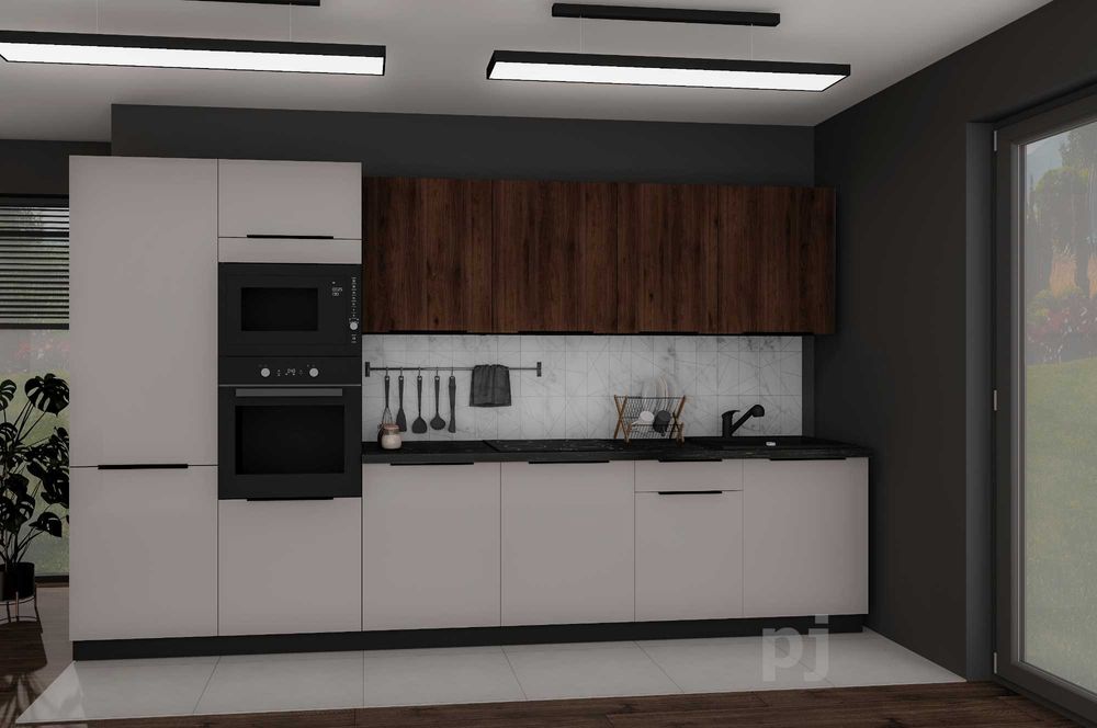 Kuchnia modułowa, czarna, orzech, cashmere