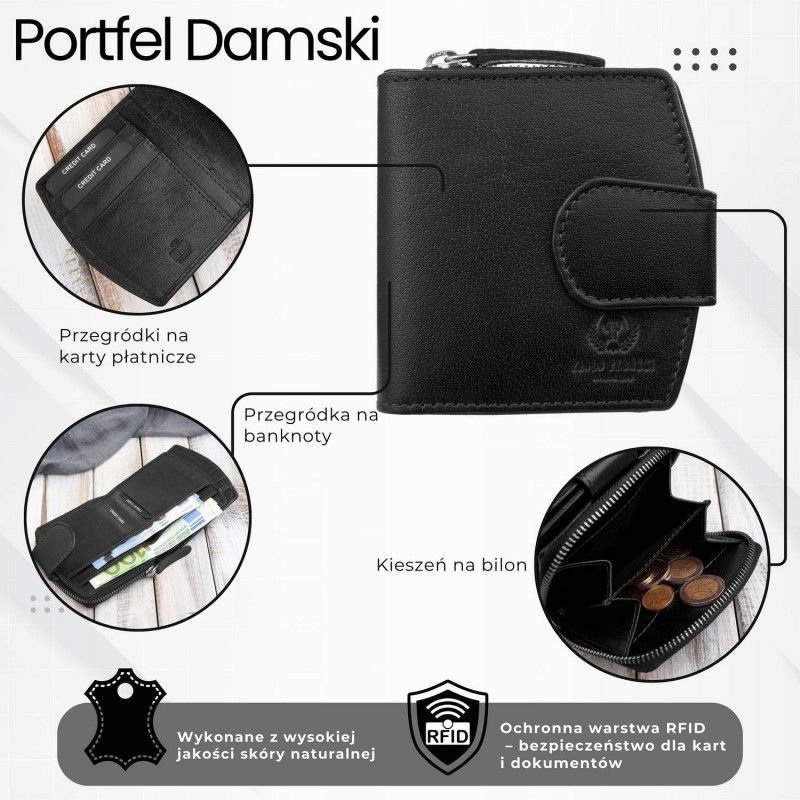 portfel damski skórzany mały czarny rfid paolo peruzii al-24-bl
