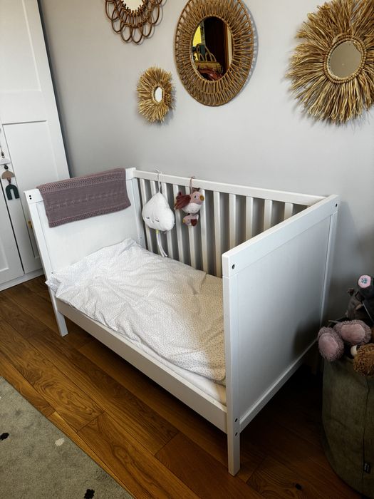Sundvik, łóżeczko niemowlęce, dziecięce, 120x60, białe z materecem