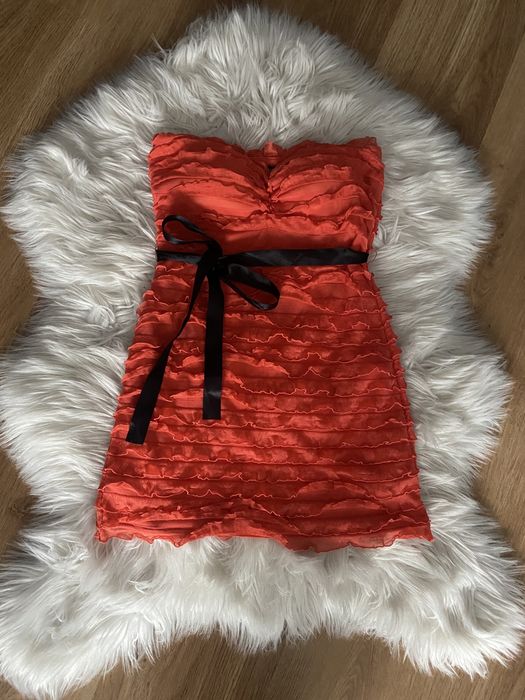 Śliczna koralowa mini sukienka / tunika z kokardką, tally weijl, XXS