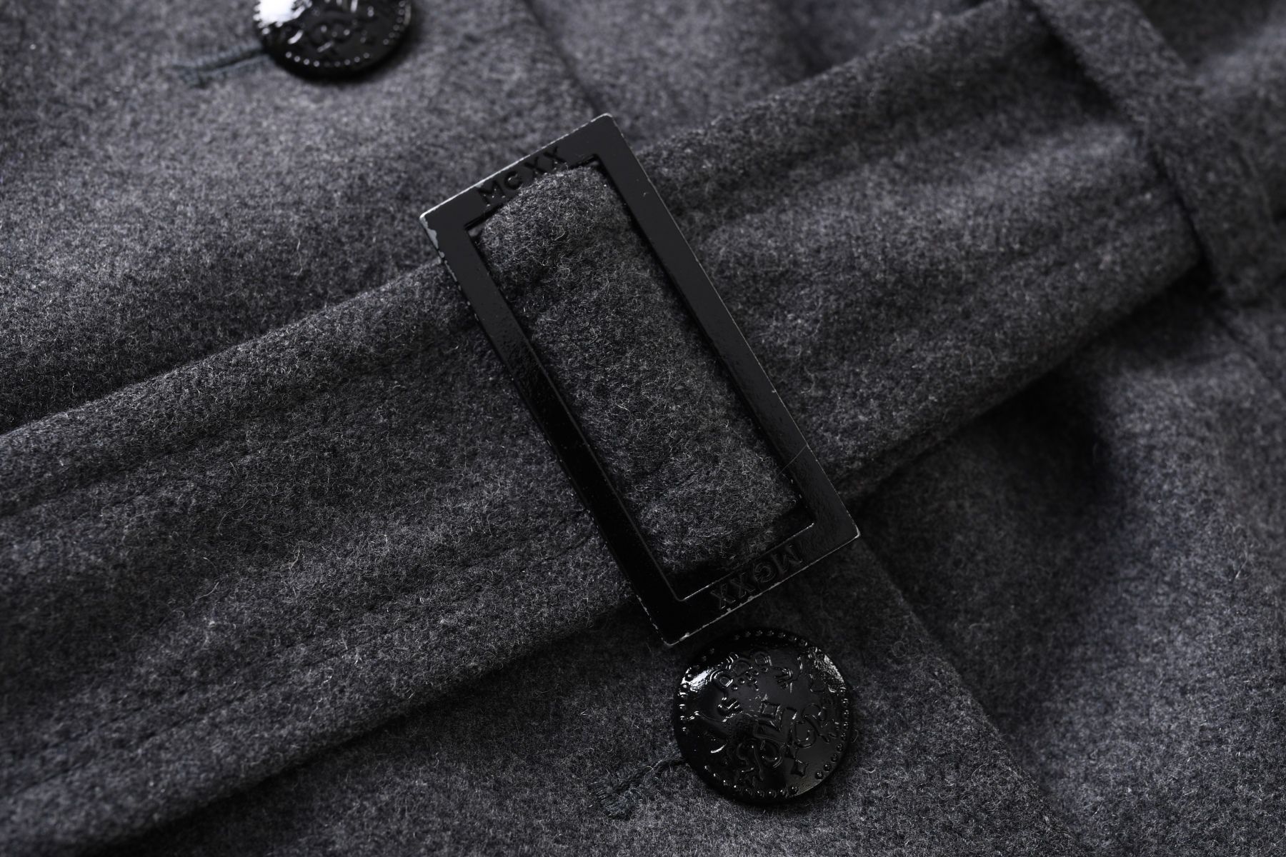 MEXX elegancki taliowany płaszcz damski 75% wełna ciemnoszary r. 44