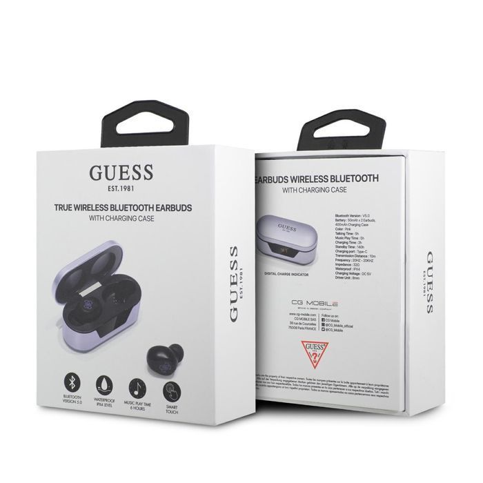 Słuchawki Bluetooth Guess TWS + Stacja Dokująca | Purple