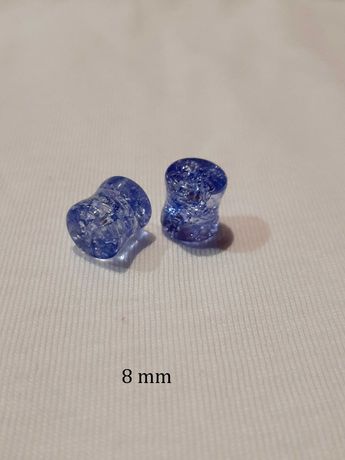 Tunel plug piercing, niebieskie szkło 8 mm (para)