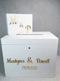 Nowy biały personalizowany zestaw pudełko na koperty i obrączki