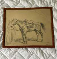 Cenny Obraz szkic koń . Wybitny artysta Jan Stepień unikat 1954