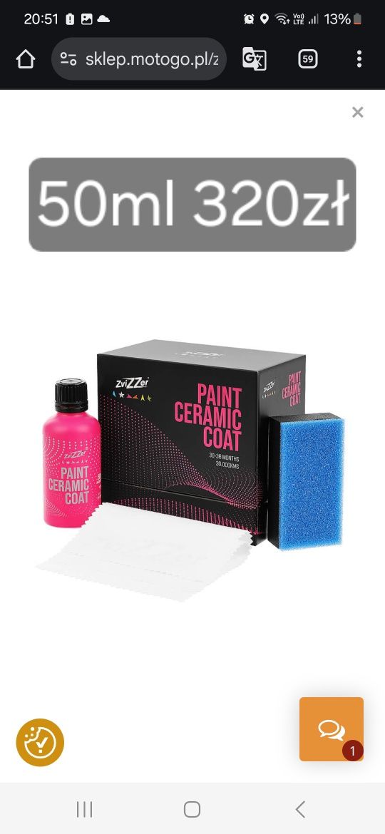 Powłoka ceramiczna,grafenowa zvizzer 50ml detailing