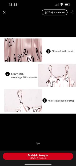 Nowa piżama damska satynowa różowa w serduszka 36 komplet