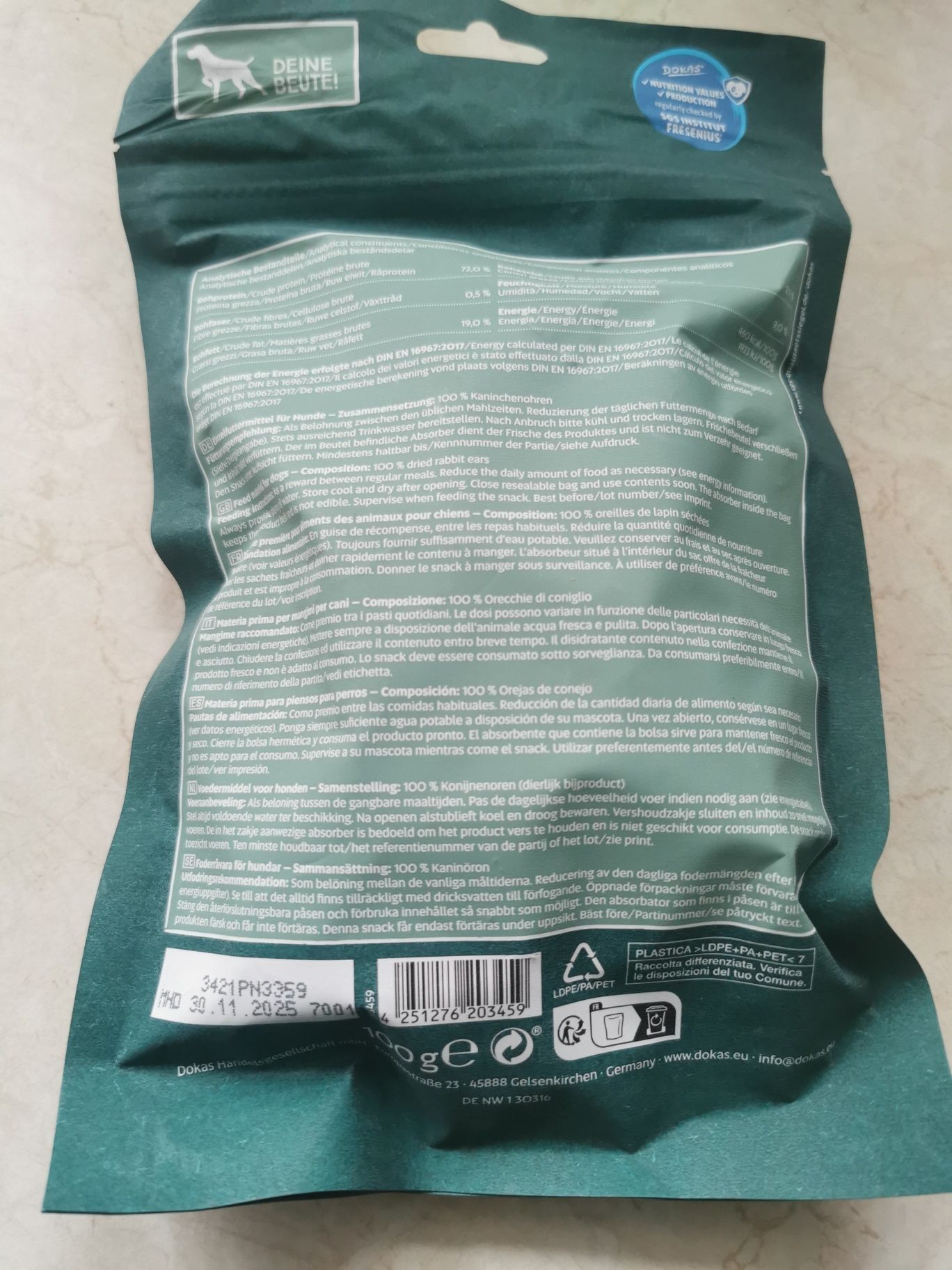 Uszy 100% królicze DOKAS 100g