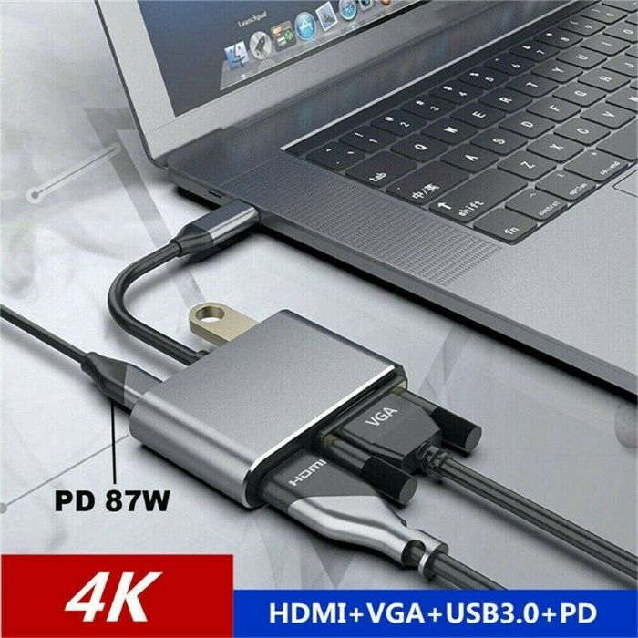 Adaptador USB tipo C para HDMI VGA USB USB-C PD 4 em 1